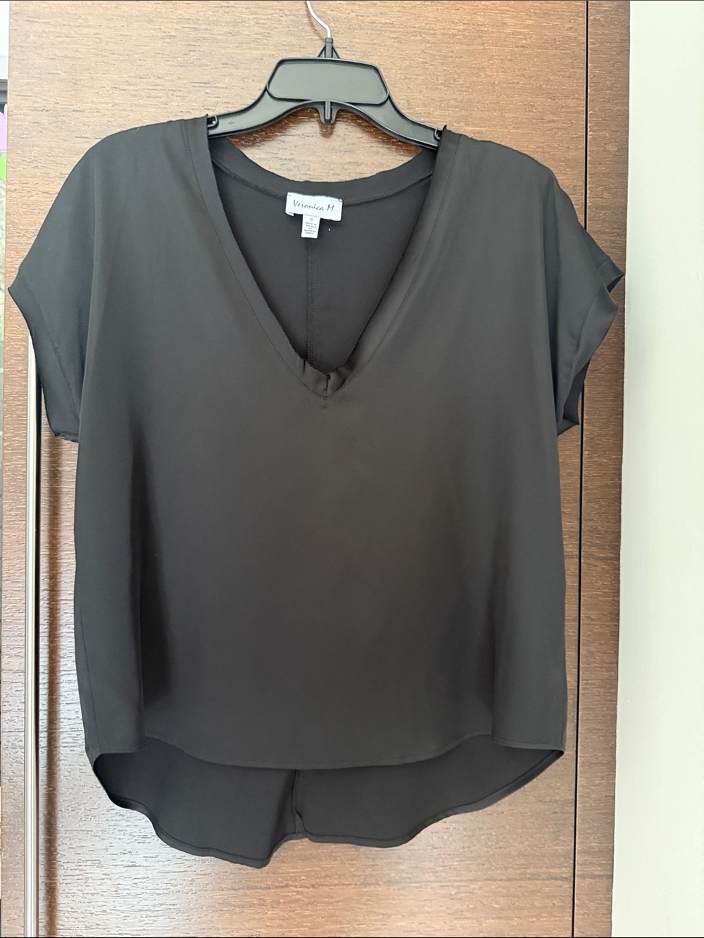 Veronica M Black V-Neck Short Sleeve Satin Blouse